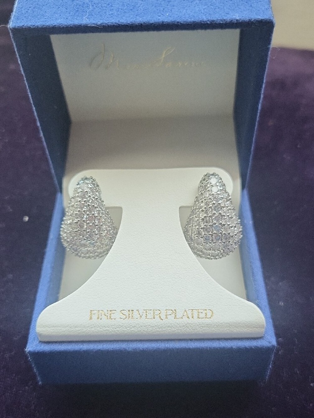 Fine Silver-Plated Pavé Teardrop Earrings - Silver - Picture 3 of 6